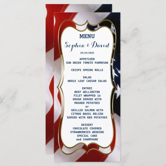 Uniek, trendy USA-vlag Huwelijksmenu op maat Menu (Voorkant / Achterkant)