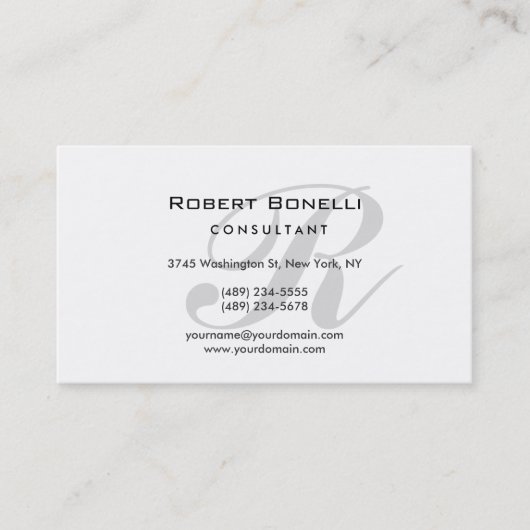 Uniek wit grijs monogram Visitekaartje (Voorkant)