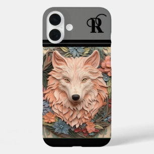 Uniek Wolf en Bloemen monogram iPhone 16 Plus Hoesje