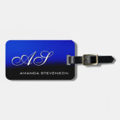 Uniek Zwart Blauw Wit Script Monogram Bag Label Bagagelabel (Voorkant horizontaal)