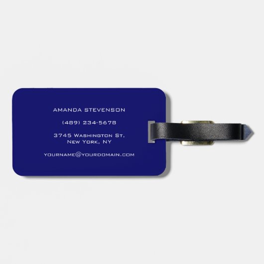 Uniek Zwart Blauw Wit Script Monogram Bag Label Bagagelabel (Achterkant horizontaal)