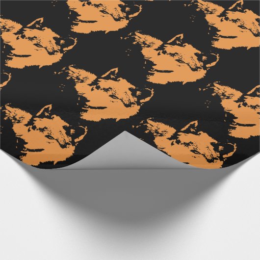 Uniek Zwart & Sinaasappel Pop Kunst Wolf Silhouet Cadeaupapier (Hoek)