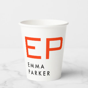 Uniek zwart wit trendy Sinaasappel monogram Papieren Bekers