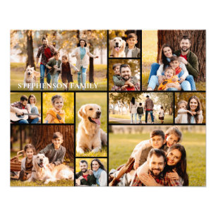 Unieke 12 foto collage Eenvoudige familienaam Afdruk