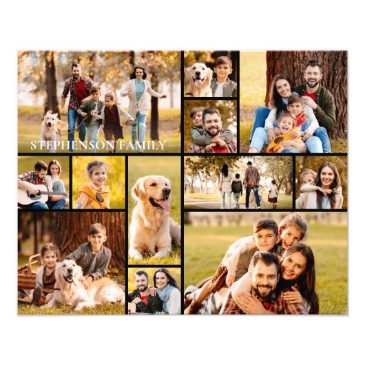 Unieke 12 foto collage Eenvoudige familienaam Afdruk (Voorkant)