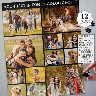 Unieke 12 Photo Collage Eenvoudige Tekst Zwart Legpuzzel