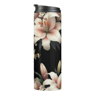 Unieke aangepaste naam, floral lily thermosbeker