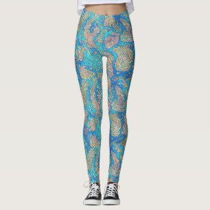 Unieke Abstracte Blauwe Turquoise Marine Zee Waves Leggings