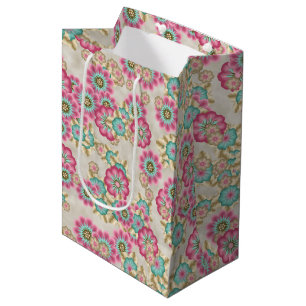 Unieke abstracte Japanse bloemen kunstpatroon Medium Cadeauzakje