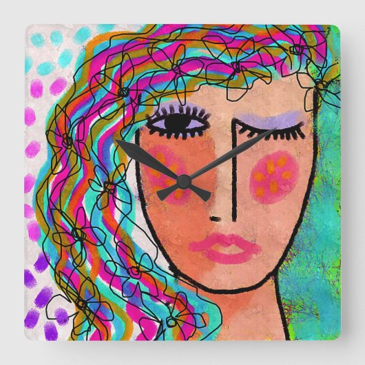 Unieke Abstracte kunstklok Vierkante Klok (Voorkant)