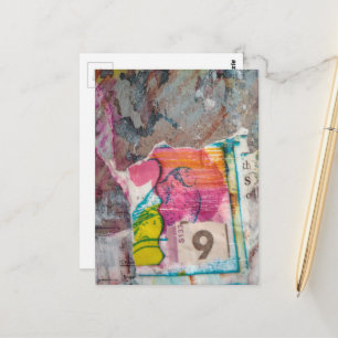 unieke abstracte mixed media collage Bird 9 Briefkaart