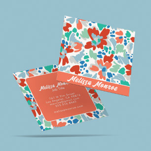 Unieke Abstracte Waterverf Bloemen Typografie Vierkante Visitekaartje