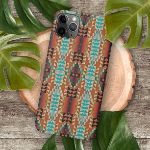 Unieke Aqua Blauw Rood Oranje Etnische Stam Mozaïe iPhone 16 Pro Max Hoesje