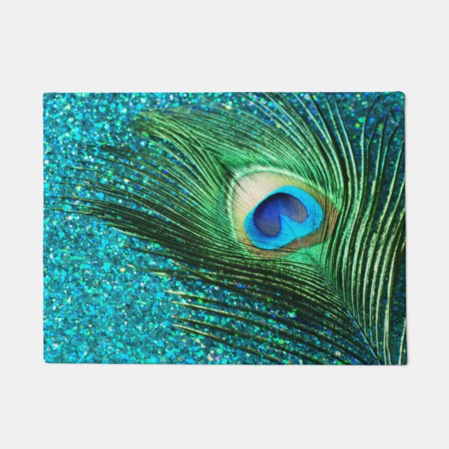 Unieke Aqua Peacock Deurmat (Voorkant)