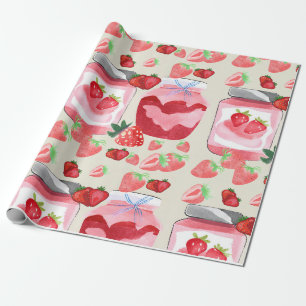 Unieke aquarel rode aardbeienjam cadeaupapier