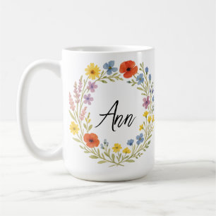 Unieke Aquarel Wilde Bloemenkrans Aanpasbaar  Koffiemok