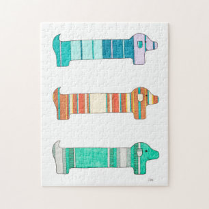 Unieke Art Puzzle - 3-kleurenstudie met dachshund Legpuzzel