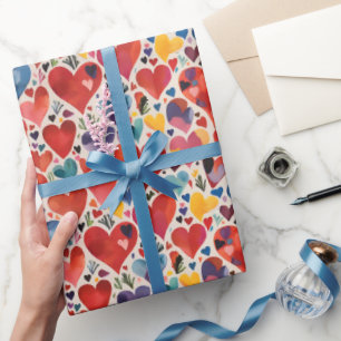 Unieke Artistieke Kleur Liefde Harten Waterverf Pa Cadeaupapier