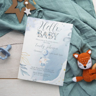 Unieke Baby shower Uitnodiging Blauwe Olifant