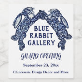 Unieke Blauw Wit Konijnenkonijn Zakelijk Vieren Wijn Etiket (Enkel label)