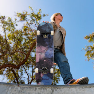 Unieke blauwe roze zwarte abstracte kunst skateboard