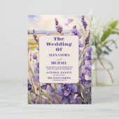 Unieke bloemenlavendel bruiloft kaart (Staand voorkant)