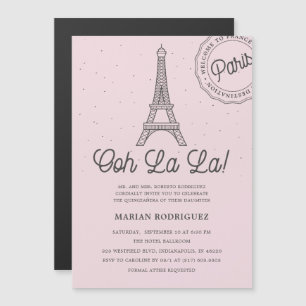 Unieke Blush Eiffeltoren Paris Quinceañera Magnetische Uitnodiging