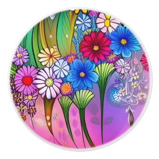 Unieke Boheemse Felle Bloemen Bloemstuk Kunst Kast Keramische Knop