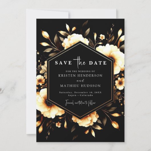 Unieke Boho Gold en Black Wedding Save The Date (Voorkant)