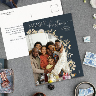 Unieke Botanische Bloemen 1 Foto Blauwe Kerstmis Briefkaart