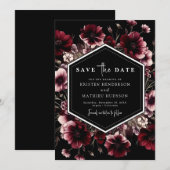 Unieke botanische Bourgondische bruiloft Save The Date (Voorkant / Achterkant)