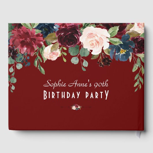 Unieke Bourgogne Blauwe Floral Weddenschap Gastenboek (Achterkant)