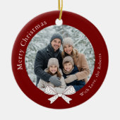 Unieke Bow Kerstbal Rode Foto Keramisch Ornament (Voorkant)