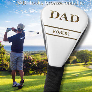 Unieke Brons Metallic Look DAD Naam Bruin Wit Golfheadcover