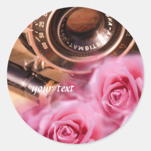 Unieke camera met roze rozen ronde sticker