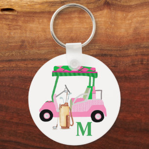 Unieke Charming Golf Cart met Clubs Monogram Sleutelhanger