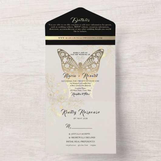 Unieke Chic zwart-wit bruiloft All In One Uitnodiging (Binnen)