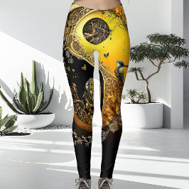 Unieke, complexe Spirituele geel- en zwarte dames Leggings