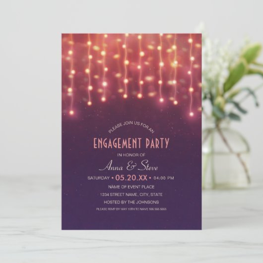 Unieke Creative String Lights Engagement Party Kaart (Staand voorkant)