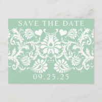 Unieke Damask 'Save the Date' in Mint-kleur