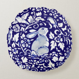 Unieke Donkerblauw- en witkonijnenbroodDelft Rond Kussen
