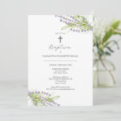 Unieke doop uitnodigingen Lavendel bloemen (Staand voorkant)