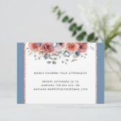Unieke Dusty Blue en Blush Floral RSVP-kaart RSVP Kaartje (Staand voorkant)