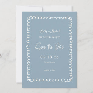 Unieke Dusty Blue French Fun Wedding Save The Date