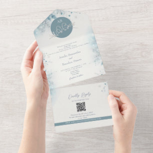 Unieke Dusty Blue Winter Wedding All In One Uitnodiging