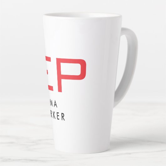 Unieke Eigen Naam Zwart Wit Trendy Rood Monogram Latte Mok (Rechterhoek)