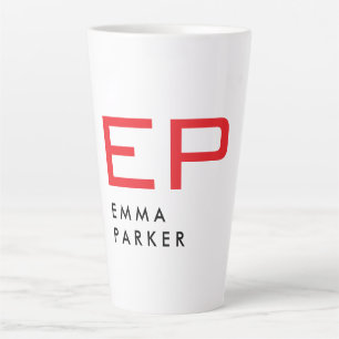 Unieke Eigen Naam Zwart Wit Trendy Rood Monogram Latte Mok