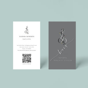 Unieke Elegante Bloemenschaar Logo QR Code Visitekaartje
