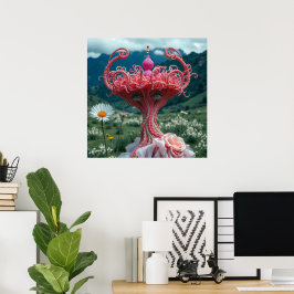Unieke elegante fancy gekroonde vrouw in roze jurk poster