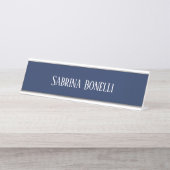 Unieke Elegante Plain Eenvoudig Blauw Wit Bureau Naambordje (Voorkant)